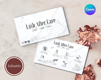 Marble Lash Care Card Template, DIY Aftercare Instructions (Canva Editable)