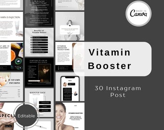 Vitamin Booster, Vitamininjektionen, IV Infusionen, Kosmetikerin Instagram Post Vorlagen, Canva, Ästhetik