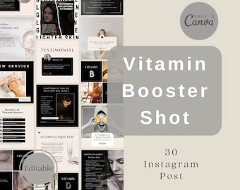 Vitamin Booster, Vitamininjektionen, IV Infusionen, Kosmetikerin Instagram Post Vorlagen, Canva, Ästhetik