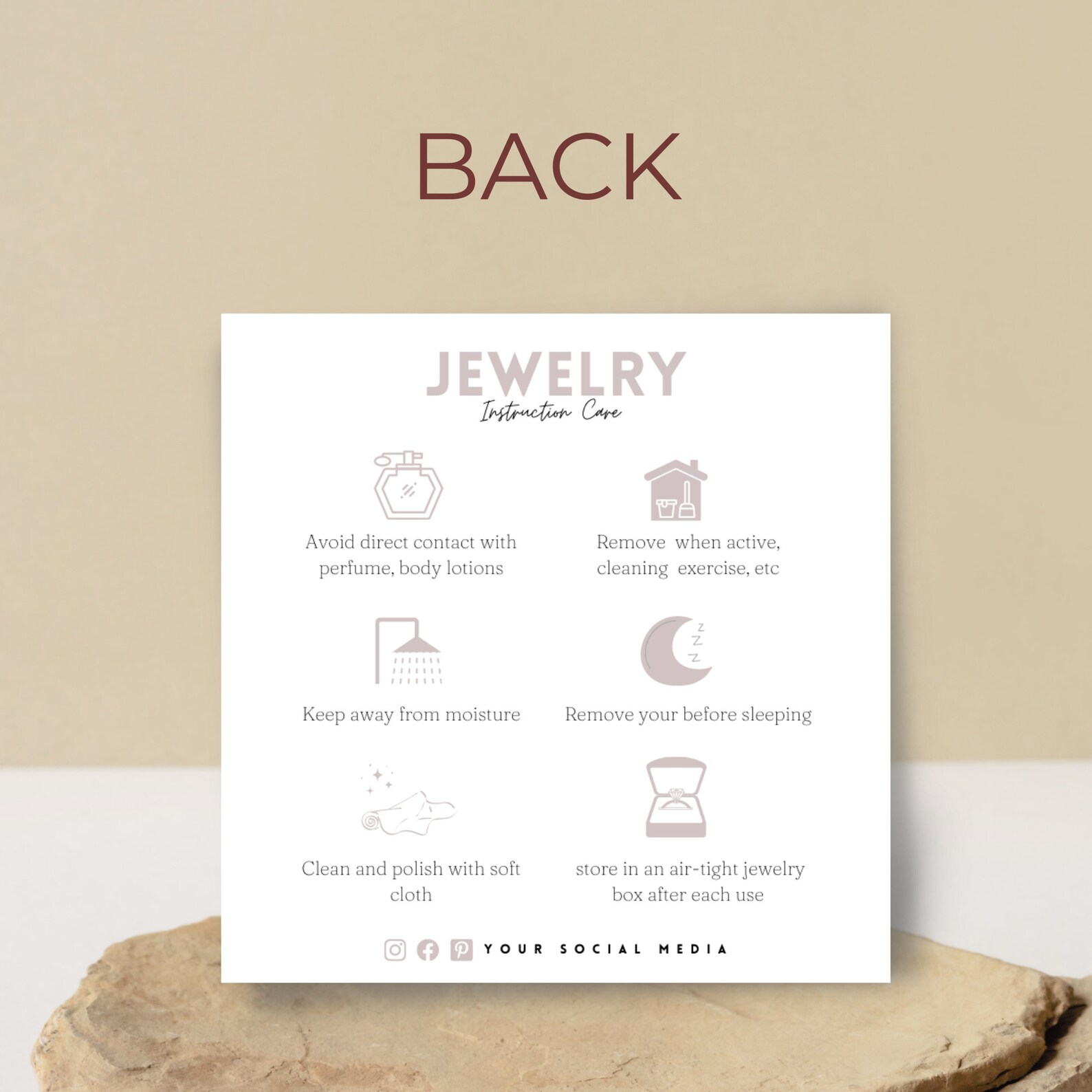 Jewelry Care Card Template Canva Editable Thank You Card Minimalist