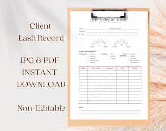 Eyelash Extensions Client Record Card: Printable Information Form (Digital Download)