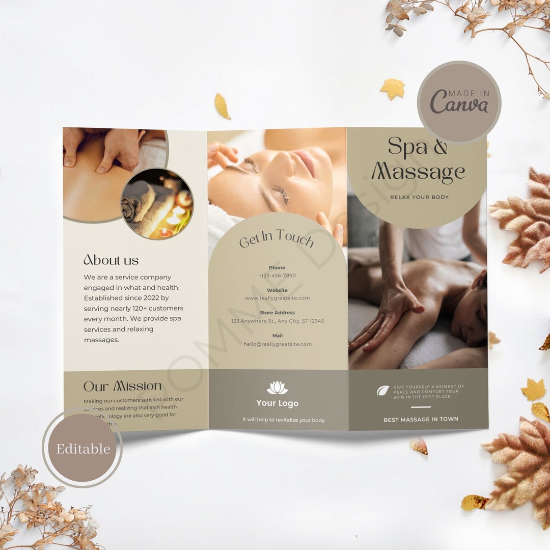 Massage Trifold Brochure I Massage Therapist Brochure ,printable