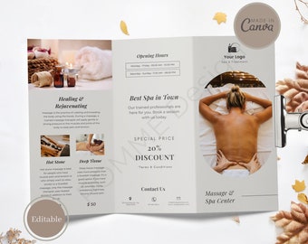 Massage Trifold Brochure: Printable Canva Template (A4)