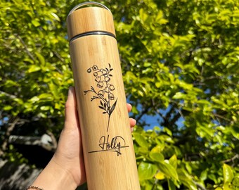 UPFLICK Bamboo Thermos Customized Name Signatures Birthday Gifts for Women Tea Infuser Tumbler Christmas Gift for Mom, Gift for Bridesmades