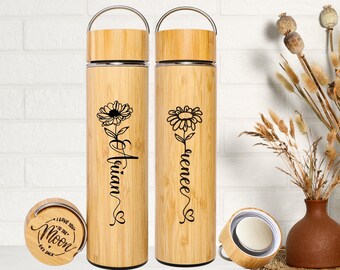 Custom Name Engraving Bamboo Tumbler Tea Infuser Water Bottle Personalized Birthday Gifts for Women Christmas Gifts for Her Best Friends