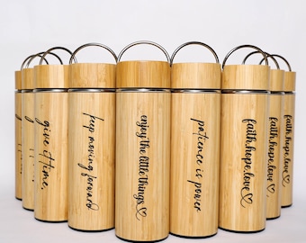 Wholesale Company Bottle Engraving Bulk Order Tea Tumbler 15 oz Employee Custom Name Bamboo Bottle Tea Infuser Gift for Coworker CONTACT US