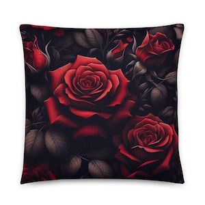 Midnight Rose Pillow, Gothic Rose Pillow, Dark Romance pillow Decor (Insert Included)