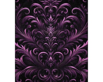 Purple Damask Sherpa blanket, Gothic Blanket, Victorian Gothic Room Decor