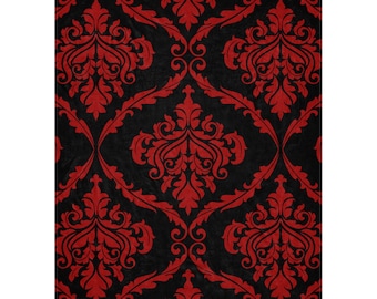 Forbidden Brocade Red Black Sherpa blanket, Gothic Blanket, Gothic Home Decor, Dark Glamour, Vampire Aesthetic, Damask, Regal, Cozy