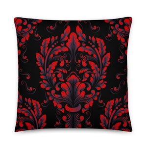Black Red and Purple Vintage Damask Pillow (Insert Included)