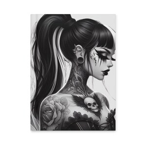 Grit & Grace Hardcover journal, Matte Journal, Black White Tattoo Girl Gothic Notebook, Gothic Diary, Tattoo Notebook, Cool Journals