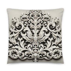 Angelic Wing White Gothic Damask Pillow, Vintage Gothic Decor, Damask Home Decor, Throw Pillow, Luxury Decor, Gift
