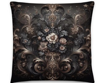 Phantom bloemen barok kussen, vintage kussen, humeurig decor, Victoriaans gotisch kussen (inzet inbegrepen)