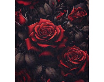 Midnight Rose Sherpa blanket, Dark Romance Decor, Gothic Rose Blanket, Dark Feminine Blanket