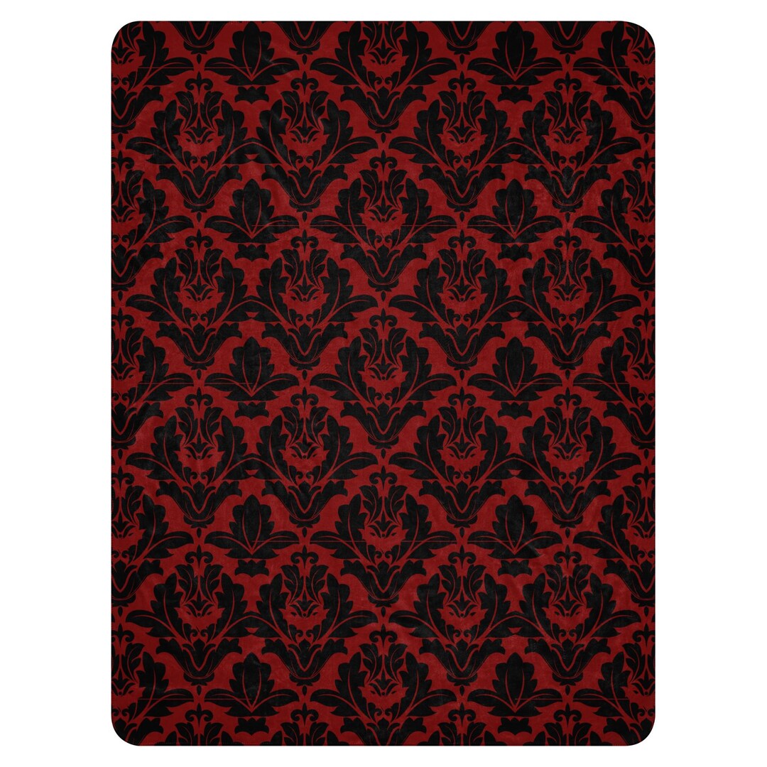 Vintage Red Black Bat Damask Sherpa Blanket, Gothic Blanket, Gothic ...