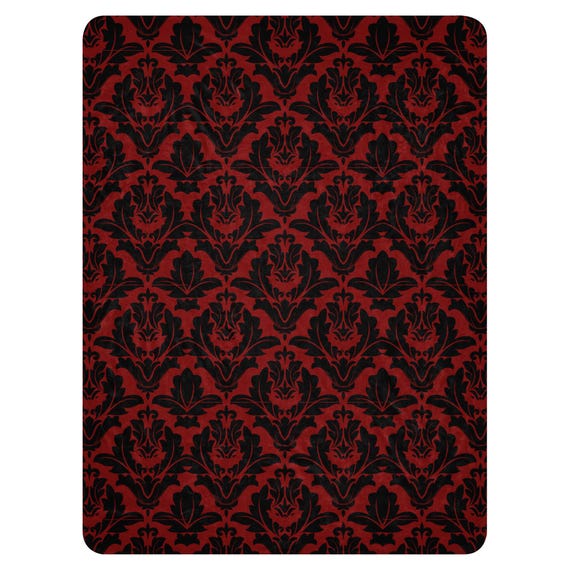Vintage Red Black Bat Damask Sherpa blanket, Gothic Blanket, Gothic Home Decor