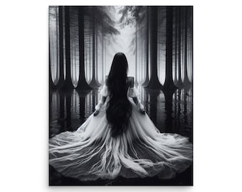 Haunting Beauty Print, Witch print, Witchy art, Forest Witch, Gothic wall decor