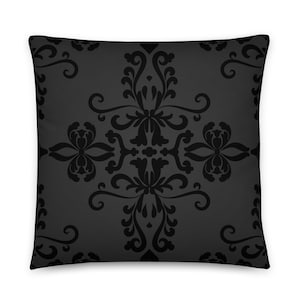 Black Vintage Damask Pillow, Gothic Pillow, Vintage Design Pillow