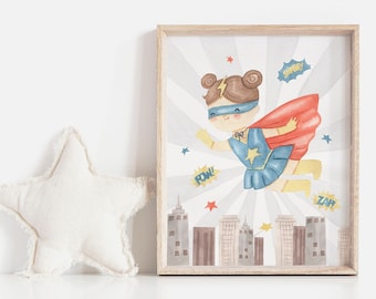 Superhero girl, Printable superhero wall art, Playroom print, Girls bedroom decor, Superhero poster