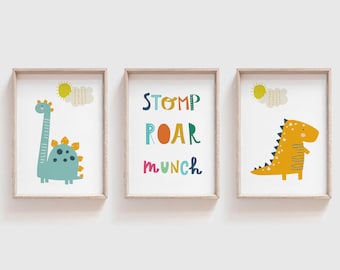Dinosaur Nursery Wall Art, Dinosaur Printable Art, Dinosaur Nursery Decor, Boys Dinosaur Bedroom Decor, Set of 3 Dinosaur Poster