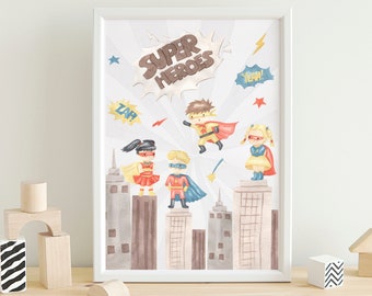 Superheroes printable wall art, Superheroes room art, Superheroes poster, Kids superhero print, Boys room wall art, Kids room decor