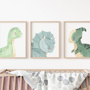 Dinosaur printable wall art, Watercolor dinosaur prints, Set of 3 dinosaur wall decor, Boys room decor, Nursery wall art