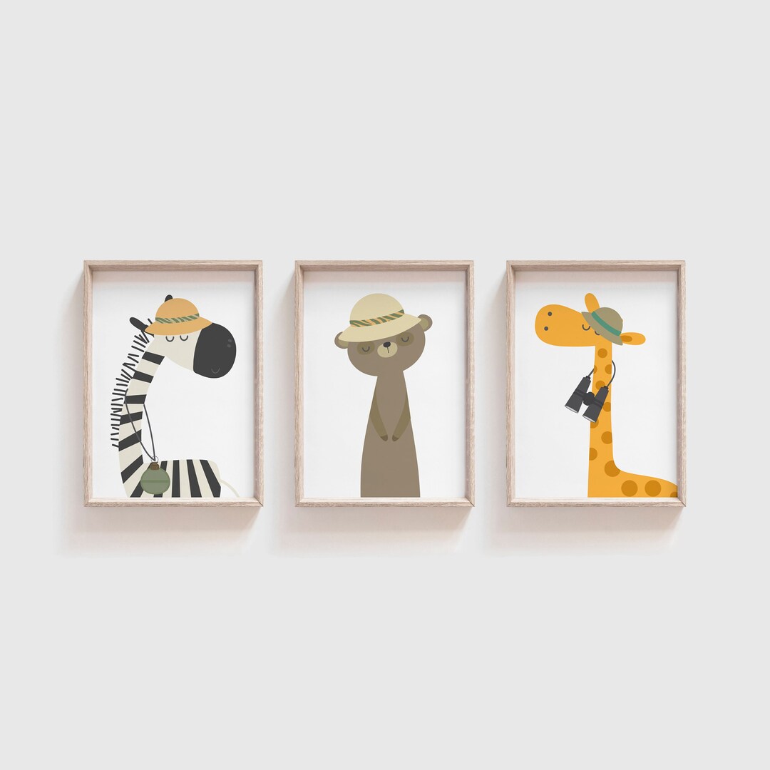 Safari Animals Nursery Prints, Jungle Safari Animal Wall Art, Giraffe ...