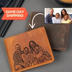 Billetera personalizada, billetera de cuero con foto grabada personalizada, regalo de aniversario para esposo, regalos de cumpleaños para él, billetera para hombre, día de San Valentín