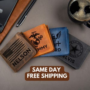 Billetera con bandera estadounidense para hombre, Día de los Caídos, billetera personalizada, patriótica, regalo militar, regalo para él, papá, esposo, novio, regalos para veteranos