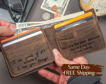 Personalized Christmas Gift for Him, Fathers Day gift,  Personalized Mens Wallet, Customize Wallet, Engrave Wallet, Handwriting Wallet C1