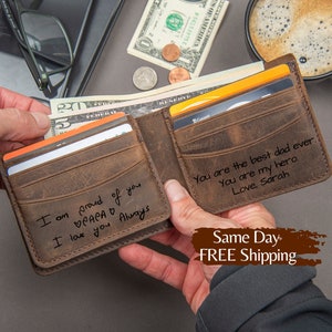 Personalized Christmas Gift for Him, Fathers Day gift,  Personalized Mens Wallet, Customize Wallet, Engrave Wallet, Handwriting Wallet C1