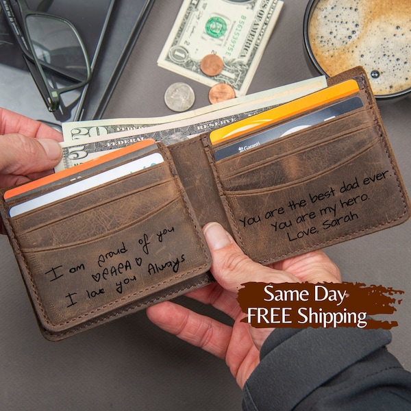 Personalized Leather Wallet Engraving Birthday Gift for Him Custom Photo Wallet Gift For Dad, Husband, Boyfriend Your Text Or Logo
