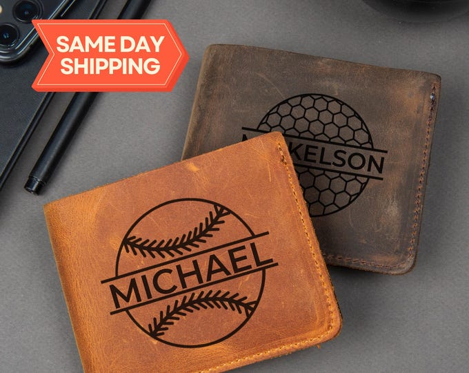 Baseball Personalized Wallet, Baseball Coach Gift, Team Gifts, Senior Night 2025, Engraved Leather Wallet for Men, Boyfriend Birthday Gift