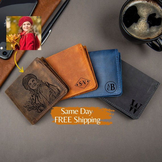 ROSI Custom Photo Leather Wallet For Men - Personalized Bifold Wallet With Engraved Text/Picture, Slim Design
