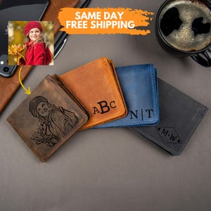 Cartera de cuero personalizada, cartera de cuero personalizada para hombre grabada, cartera grabada para hombre, regalo para él, regalo para esposo, padre, novio