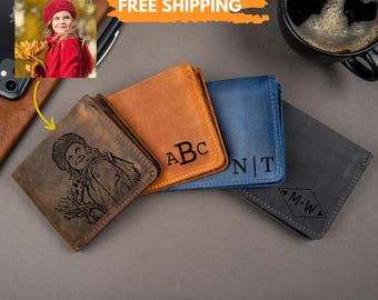 Personalized Leather Wallet, Mens Custom Leather Wallet Engraved, Engraved Wallet for Men, Gift for Him, Gift for Husband, Father, Boyfriend