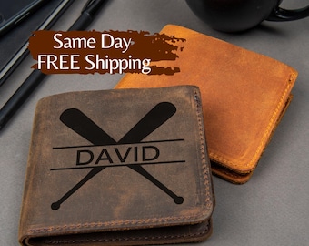 Baseball Personalized Wallet, Baseball Coach Gift, Softball, Team Gifts, Senior Night 2025, Engraved Leather Wallet for Men, Baseball Gift