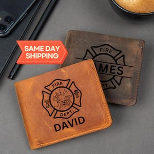Bombero, Cruz de Malta, Billetera de cuero personalizada, Regalo de bombero, Bombero, Departamento de bomberos, Voluntario, Hachas, Insignia, Bombero