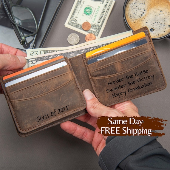 2025 Graduation Gift Personalized Leather Wallet Graduate Gift for Him High School College Graduate PhD Bachelor Gift for Sons Graduation