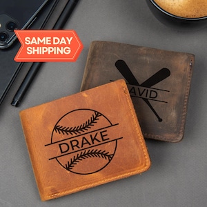 Regalo de béisbol, billetera personalizada, regalo de entrenador de béisbol, softbol, regalos de equipo, noche de último año, billetera de cuero grabada para hombres, regalo de softbol