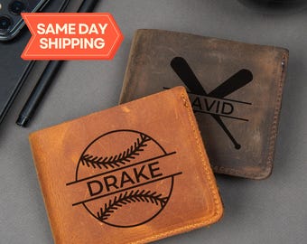 Baseball Gift, Personalized Wallet, Baseball Coach Gift, Softball, Team Gifts, Senior Night, Engraved Leather Wallet for Men, Softball Gift
