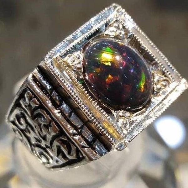 Mens Black Opal Ring Etsy