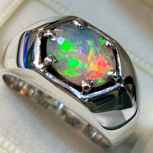 Natural Mens Brilliant Fire Opal Ring Sterling Silver 925 Etsy