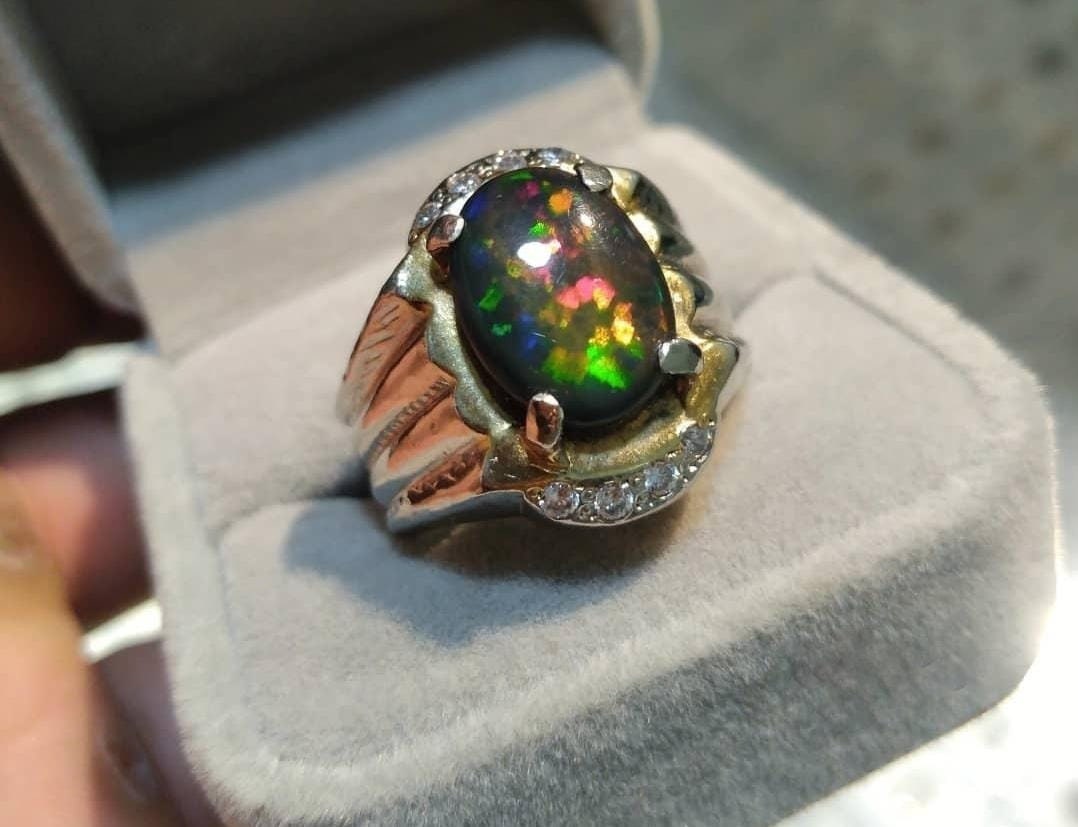 Mens black shop fire opal rings