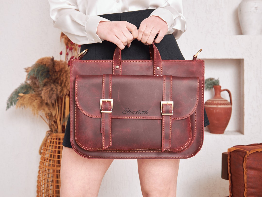 Personalized Handmade Crazy Horse Leather Bag / 14 Inch Laptop Bag