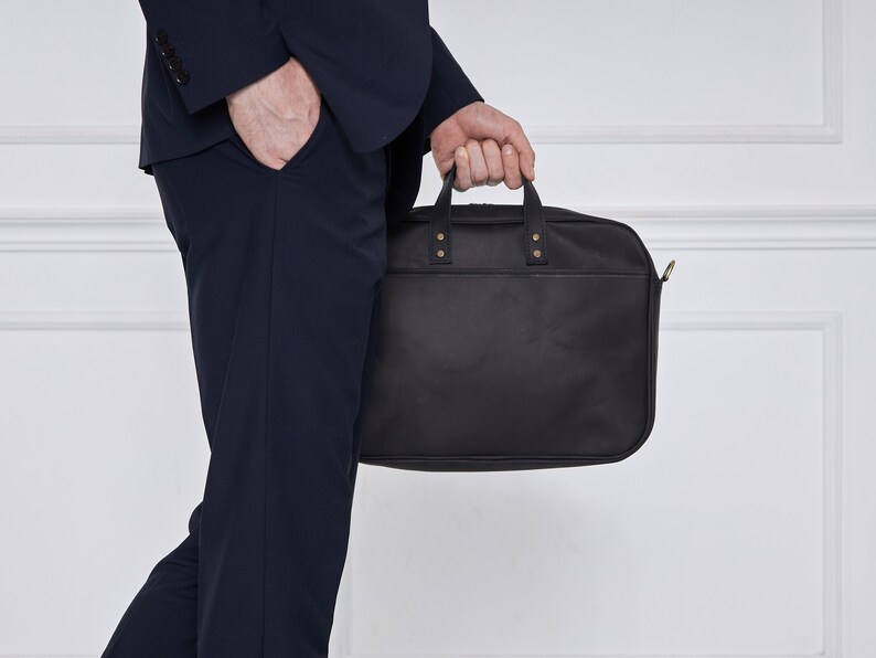 Personalized Handmade Leather Laptop Bag / 14 Inch Real Etsy