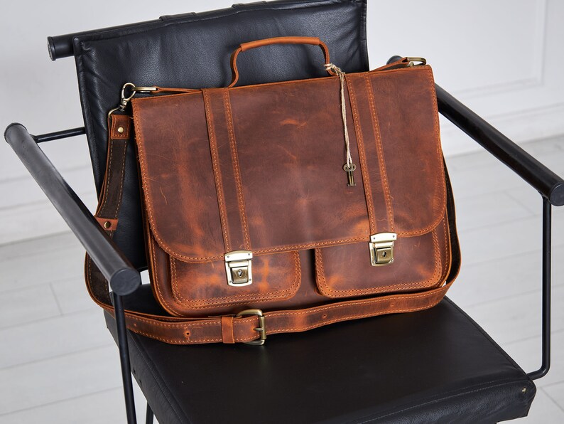 Personalized Handmade Leather Laptop Bag / 14 Inch Lockable Etsy