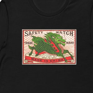 Matchbox label Design Unisex t-shirt. Flashy Green Dragon/China. FREE SHIPPING