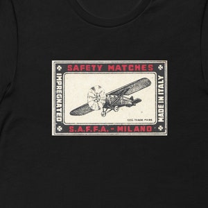 Matchbox label design from Italy. Vintage Airplane. Unisex t-shirt. FREE SHIPPING