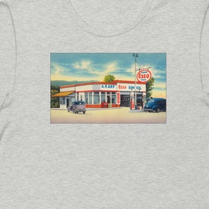 Camiseta unissex estilo cartão postal vintage Esso Gas Station. FRETE GRÁTIS